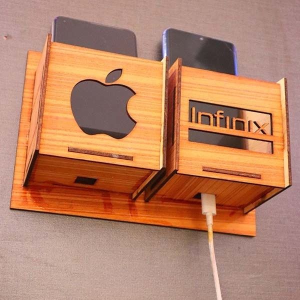 Wall Mounted Wooden Mobile Charging Holder – Phone & Charger Organizer for Home & Office View Gallery - Pakistan