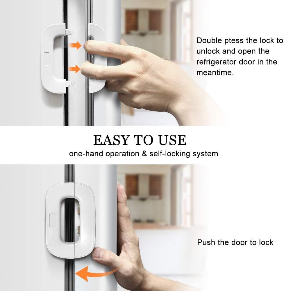 Child Safety Refrigerator Lock – Self Adhesive Fridge And Freezer Door Lock With Double Safety Button And Easy One Hand Operation View Gallery - Pakistan
