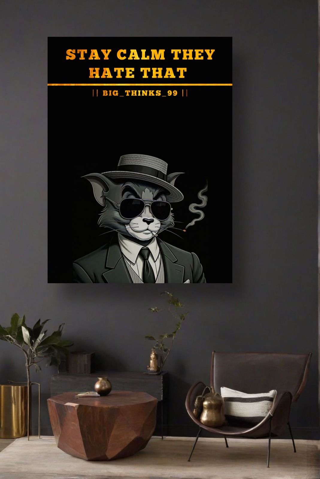 Stay Calm They Hate That” Framed Wall Art – Stylized Cat Portrait with Quote, 12x16 View Gallery - Pakistan