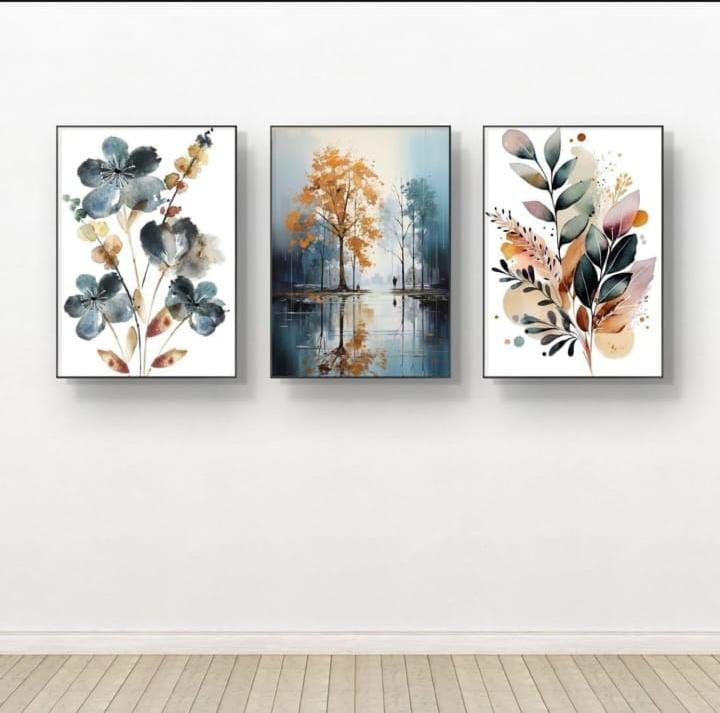 Nature-Inspired Wall Art Set – 3 Wooden Frames (8x11”) with Botanical &amp; Landscape Designs | Easy Wall Mounting with Double Tape