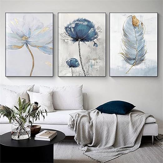 Set of 3 Fresh Posters – Flowers & Feather Wall Art Prints (8x11 Inches) with Double Tape View Gallery - Pakistan