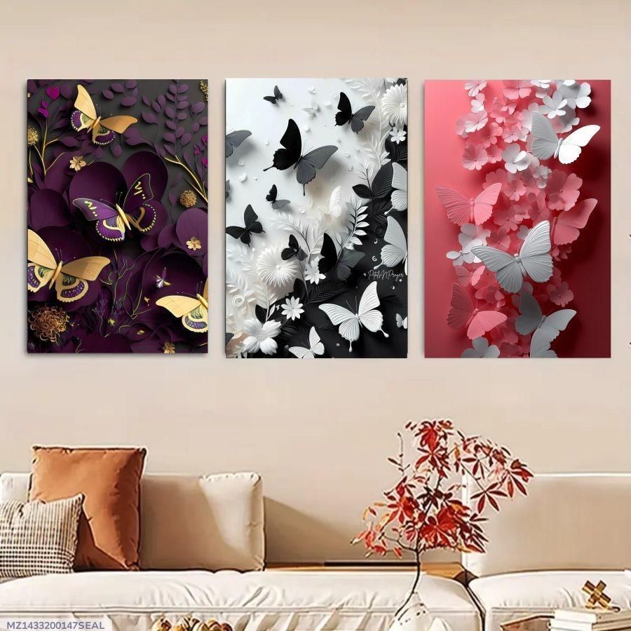 Set of 3 Butterfly Wall Frames – Wooden Decorative Art in 8x11 & 12x16 Inches with Double Tape for Easy Mounting View Gallery - Pakistan
