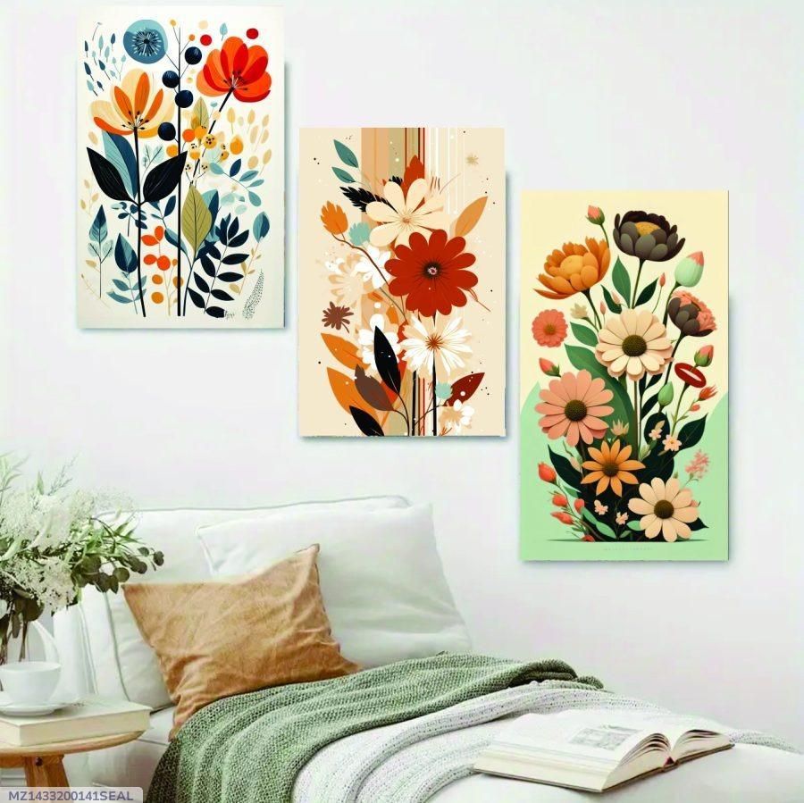 Set of 3 Floral Wall Frames – Wooden Decorative Art in 8x11 & 12x16 Inches with Double Tape for Easy Mounting View Gallery - Pakistan