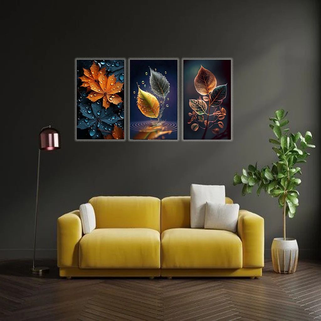 3-Piece Autumn Leaf Wall Art Frames – Decorative 8x11 Inch Modern Home Decor Set with Double Tape for Easy Wall Mounting View Gallery - Pakistan
