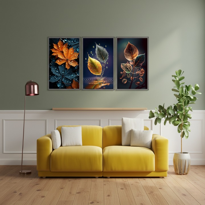 3-Piece Autumn Leaf Wall Art Frames – Decorative 8x11 Inch Modern Home Decor Set with Double Tape for Easy Wall Mounting View Gallery - Pakistan