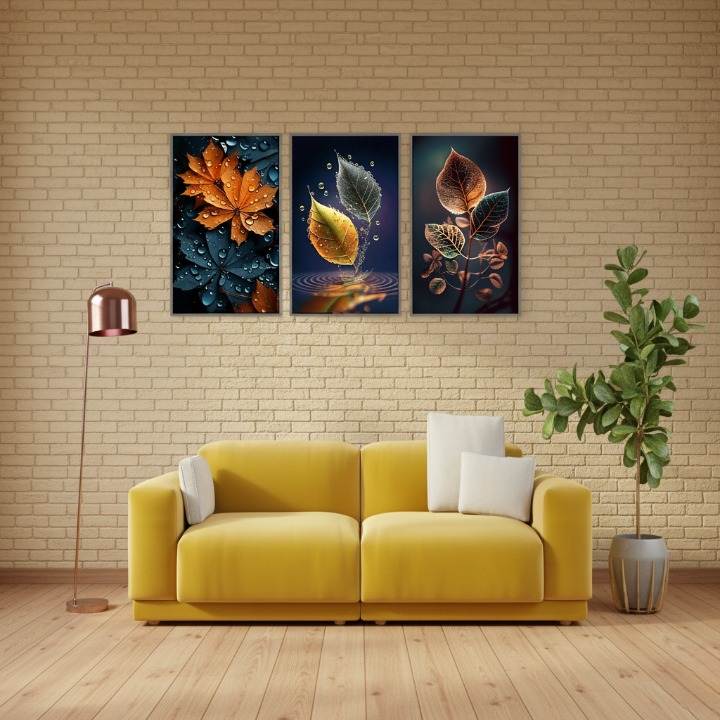 3-Piece Autumn Leaf Wall Art Frames – Decorative 8x11 Inch Modern Home Decor Set with Double Tape for Easy Wall Mounting View Gallery - Pakistan
