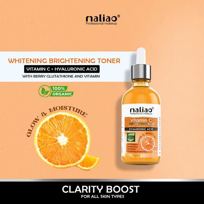 Maliao Vitamin C Whitening Brightening Toner with Berry Glutathione &amp; Hyaluronic Acid – Anti-Oxidation, Pore Refining, All Skin Types, 30ml