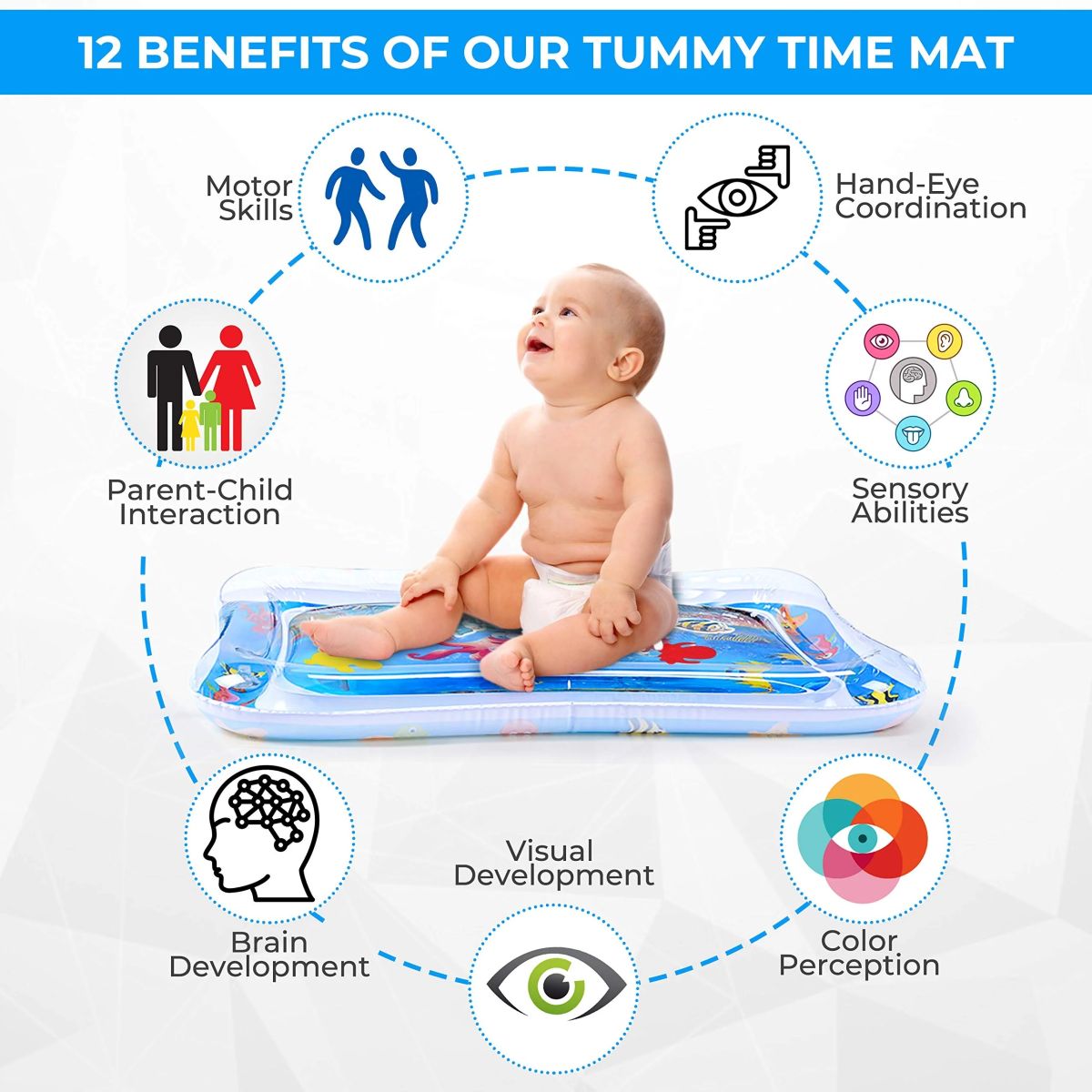 Inflatable Water Play Mat – Premium Baby Toy for Infants & Toddlers (3–24 Months), Muscle Strengthening & Sensory Development, 27.4x21.5x2.2 inch (Random Color) View Gallery - Pakistan