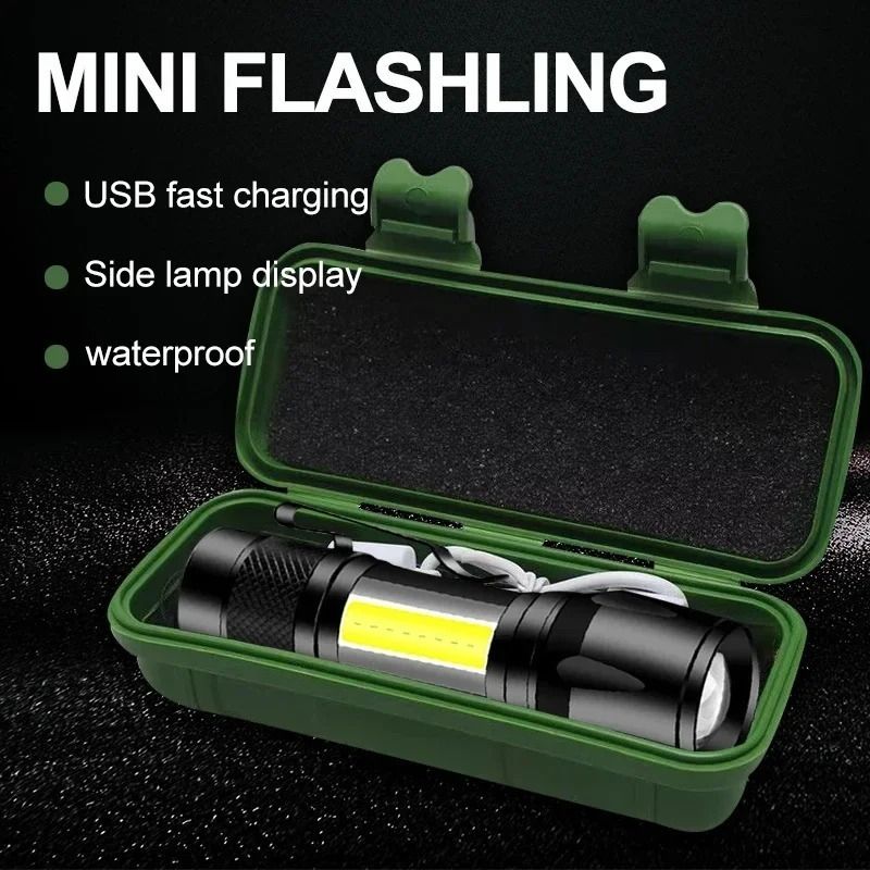 Portable LED Flashlight – Mini Rechargeable Torch with Side Light & Waterproof Body View Gallery - Pakistan