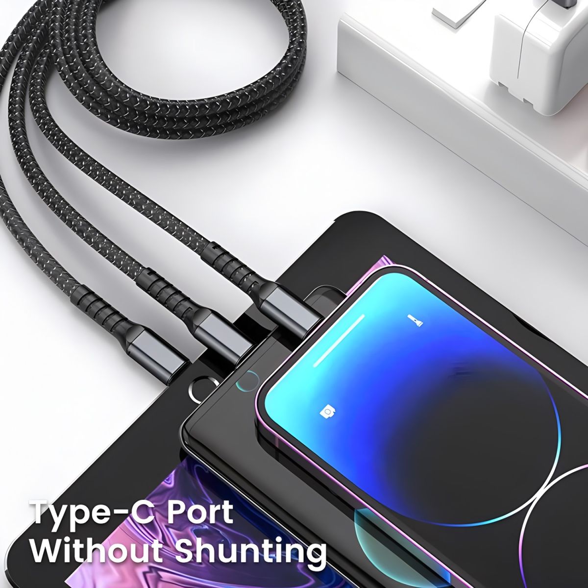 100W 5A Fast Charging 3-in-1 USB Cable – Multi Charging Cable with Type-C, Micro USB & Lightning Connectors | Durable & High-Speed Data Transfer View Gallery - Pakistan