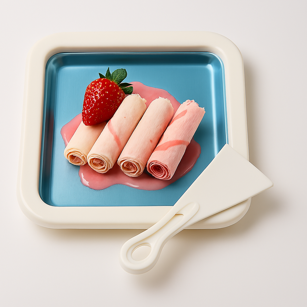 Rolled Ice Cream Maker Pan – DIY Frozen Yogurt &amp; Dessert Plate with Scraper | 9.5 x 7.5 Inch Non-Stick Cooling Plate for Quick Homemade Ice Cream