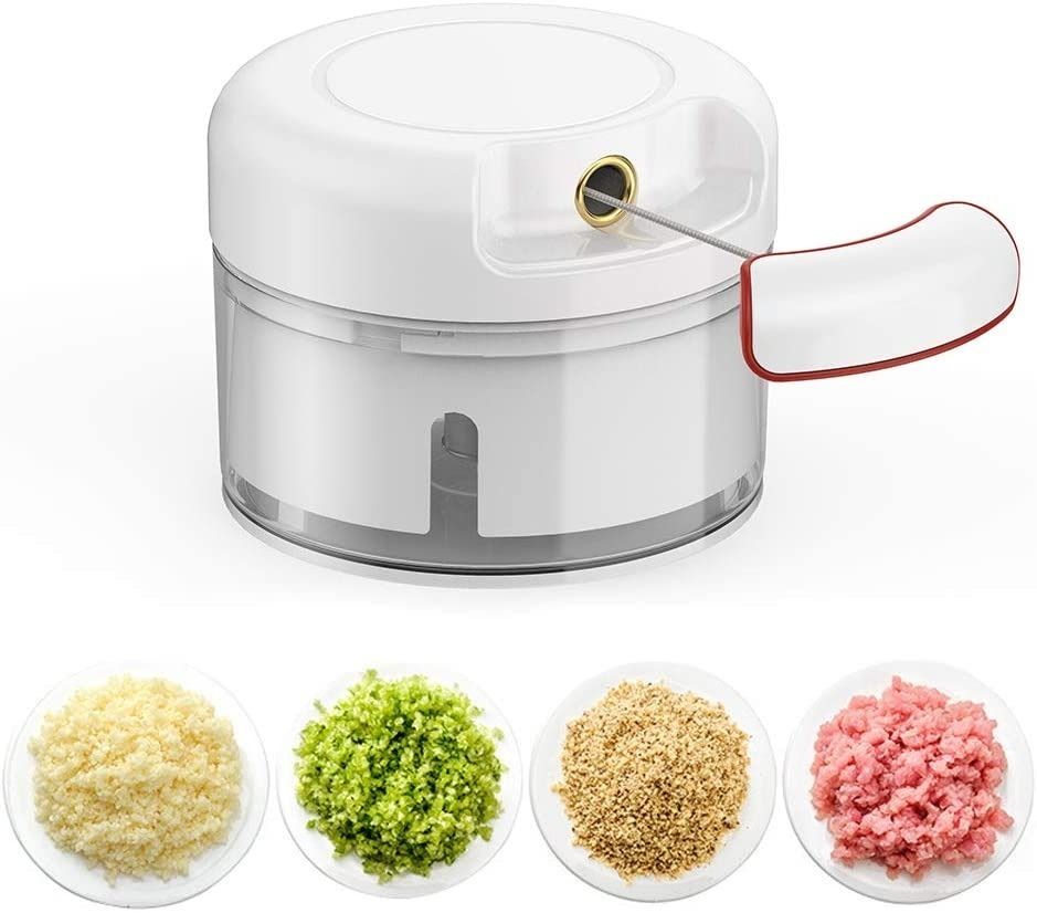 Mini Food Chopper – Hand-Powered Meat Grinder, Mincer, Mixer &amp; Blender for Fruits, Vegetables, Nuts, and Meat | Powerful &amp; Portable Kitchen Tool