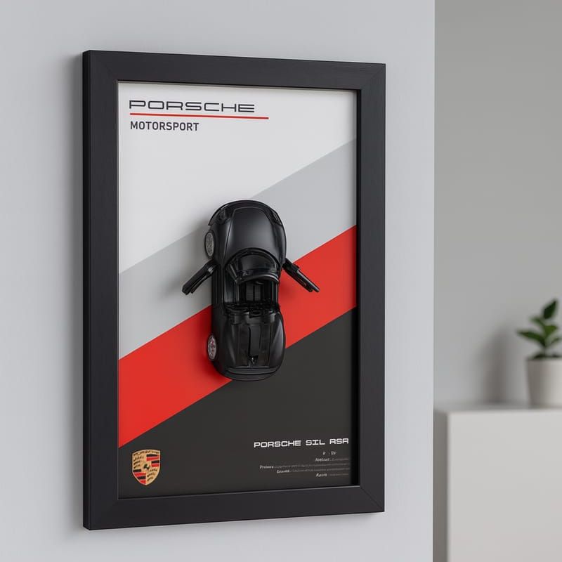 Car Wall Frame – 3D Black Sports Car Decorative Wall Art with Modern Frame, Stylish Home &amp; Office Interior Décor, Perfect Gift for Car Enthusiasts (8x12 Inches)