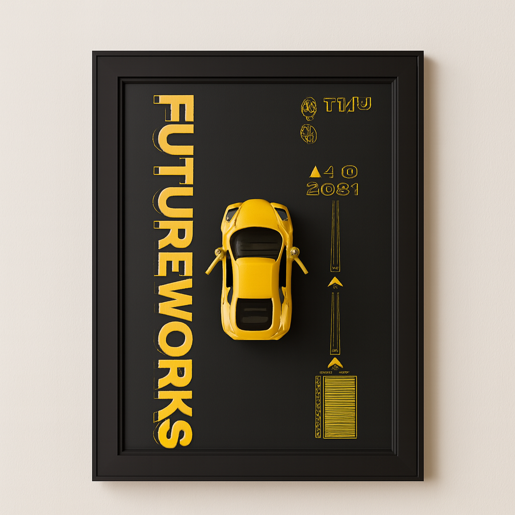 Metal Car Wall Frame – 3D Yellow Sports Car Decorative Wall Art, Modern Black Frame, Stylish Home & Office Wall Decor (8 x 12 Inches) View Gallery - Pakistan