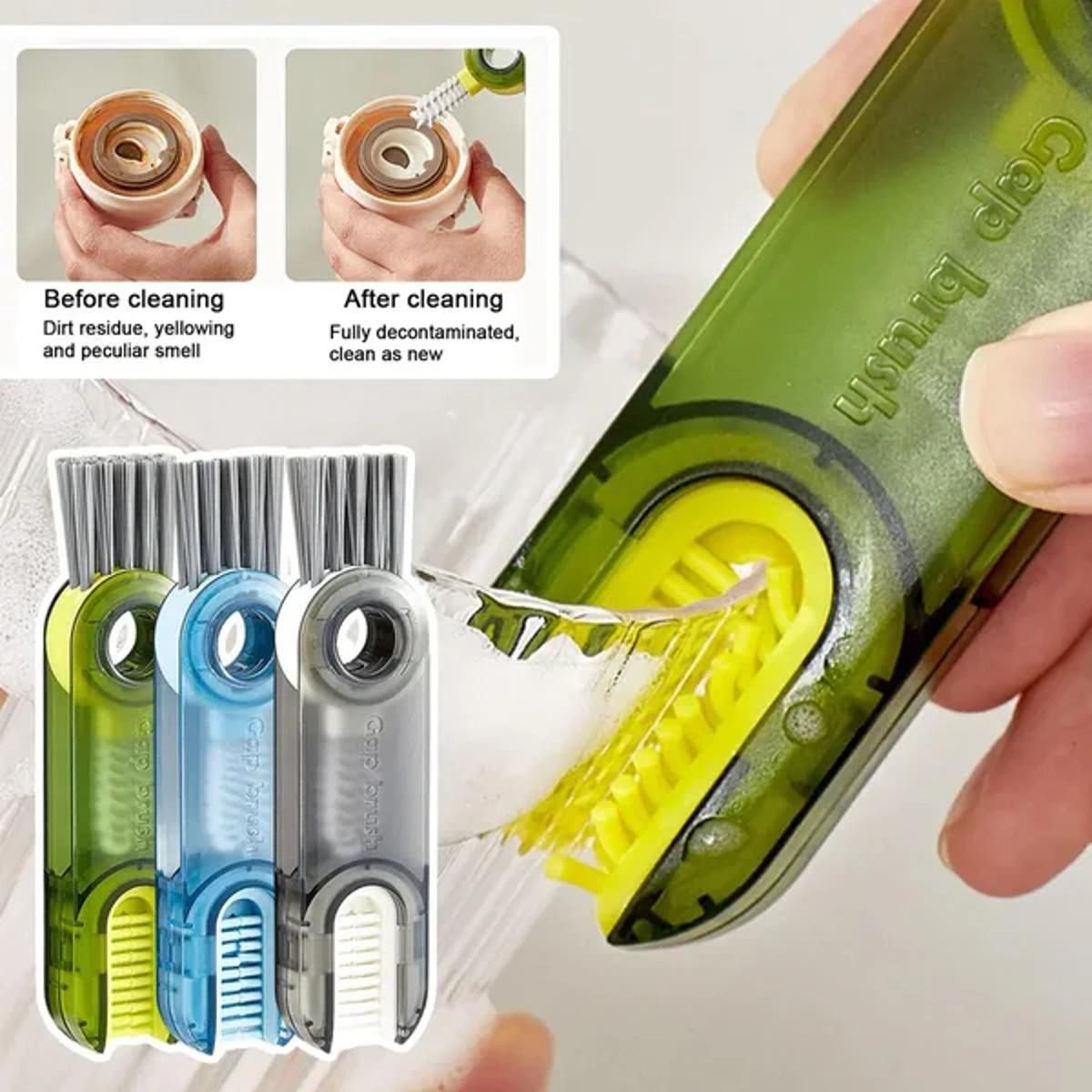 3-in-1 Silicone Cup Brush Set | U-Shaped Bottle Cleaner with Steel Balls &amp; Straw Lid Scrubber | Multi-Functional Kitchen Cleaning Tool (Random Color)