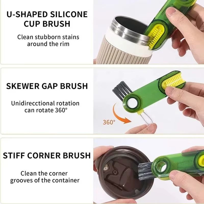 3-in-1 Silicone Cup Brush Set | U-Shaped Bottle Cleaner with Steel Balls & Straw Lid Scrubber | Multi-Functional Kitchen Cleaning Tool (Random Color) View Gallery - Pakistan