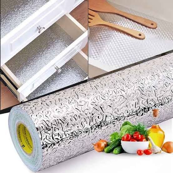 Silver Foil Kitchen Waterproof & Oil Proof Sticker | Aluminum Foil Self-Adhesive Sheet for Stove, Cabinets & Walls – Heat Resistant Wallpaper (60×200cm) View Gallery - Pakistan