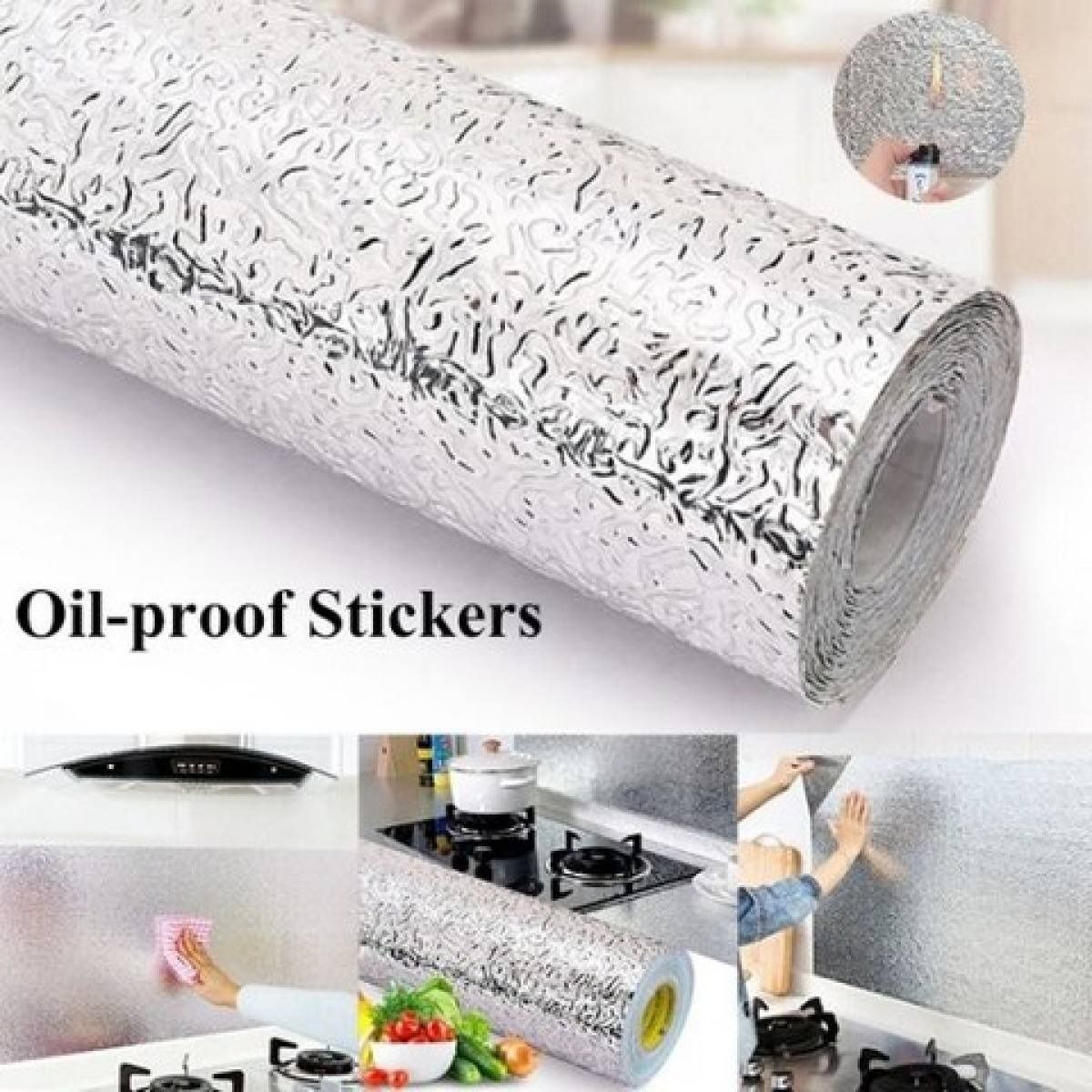 Silver Foil Kitchen Waterproof & Oil Proof Sticker | Aluminum Foil Self-Adhesive Sheet for Stove, Cabinets & Walls – Heat Resistant Wallpaper (60×200cm) View Gallery - Pakistan