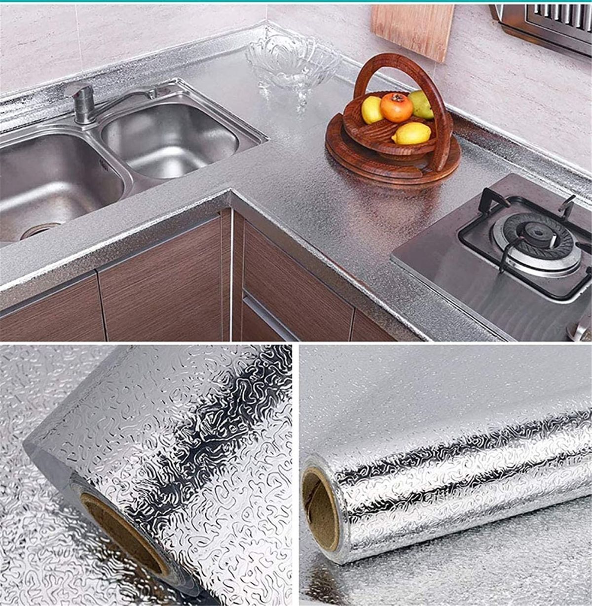 Silver Foil Kitchen Waterproof & Oil Proof Sticker | Aluminum Foil Self-Adhesive Sheet for Stove, Cabinets & Walls – Heat Resistant Wallpaper (60×200cm) View Gallery - Pakistan