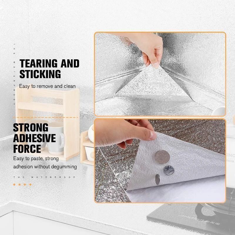 Silver Foil Kitchen Waterproof & Oil Proof Sticker | Aluminum Foil Self-Adhesive Sheet for Stove, Cabinets & Walls – Heat Resistant Wallpaper (60×200cm) View Gallery - Pakistan
