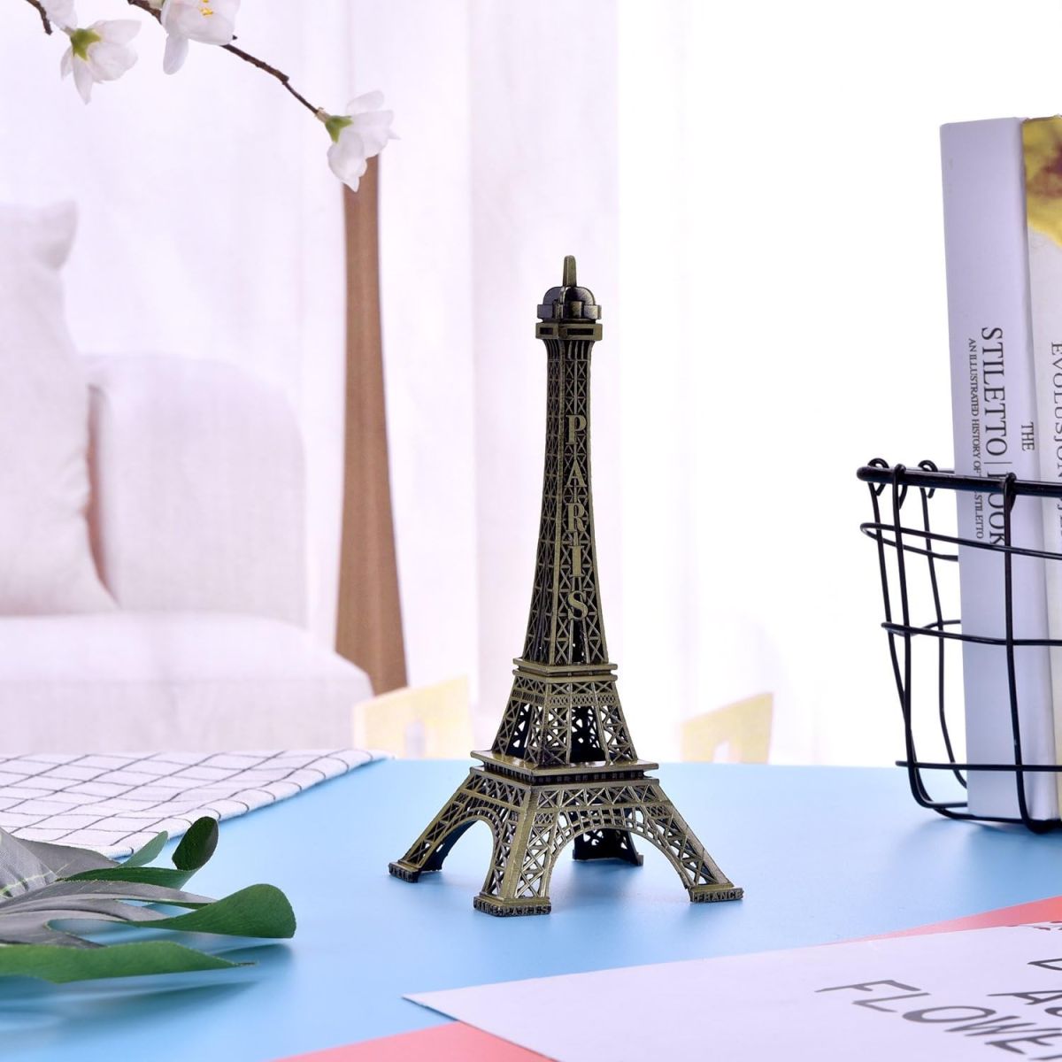 7-Inch Eiffel Tower Statue Home Decor | Bronze Alloy Metal Paris Landmark Model for Desk, Shelf &amp; Gift