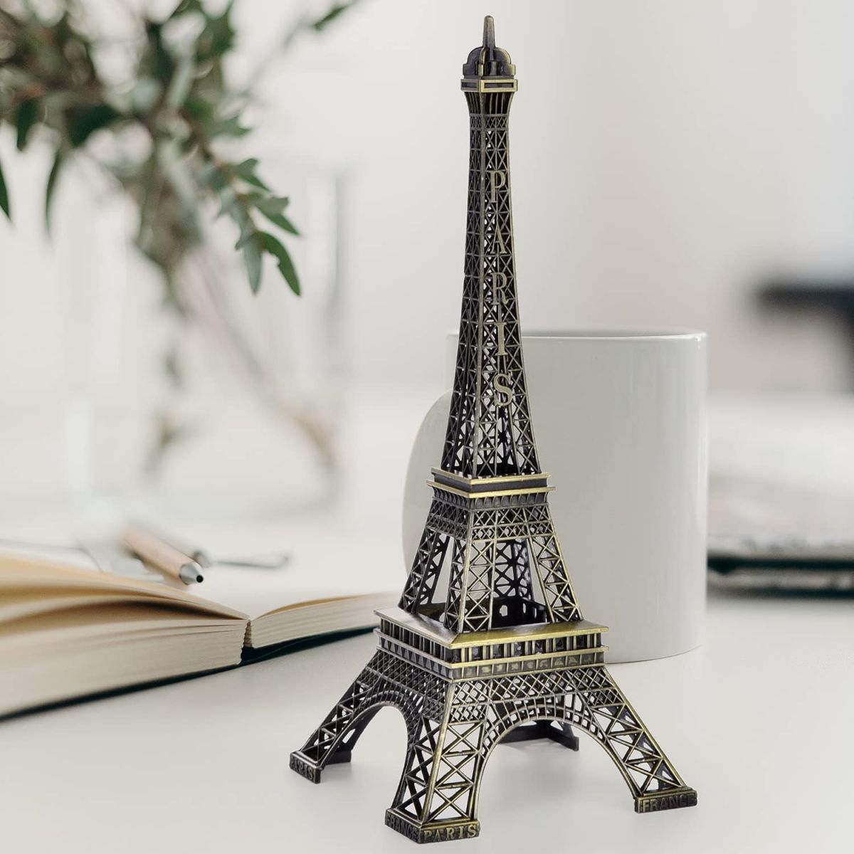 7-Inch Eiffel Tower Statue Home Decor | Bronze Alloy Metal Paris Landmark Model for Desk, Shelf & Gift View Gallery - Pakistan