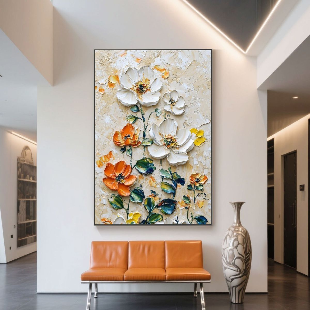 Vertical Floral Canvas Painting – Wild Garden Wall Art for Home &amp; Office Décor