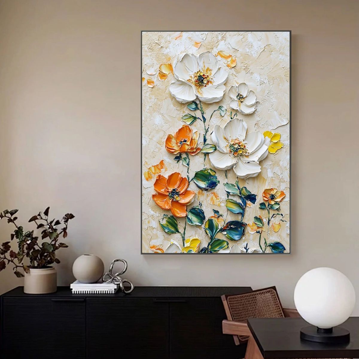 Vertical Floral Canvas Painting – Wild Garden Wall Art for Home & Office Décor View Gallery - Pakistan