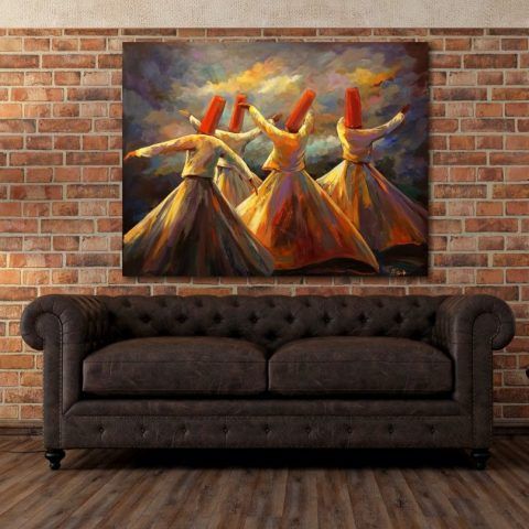 Whirling Dervish Wall Art Painting – Sufi Dance Canvas, Spiritual Home Décor (12x16)