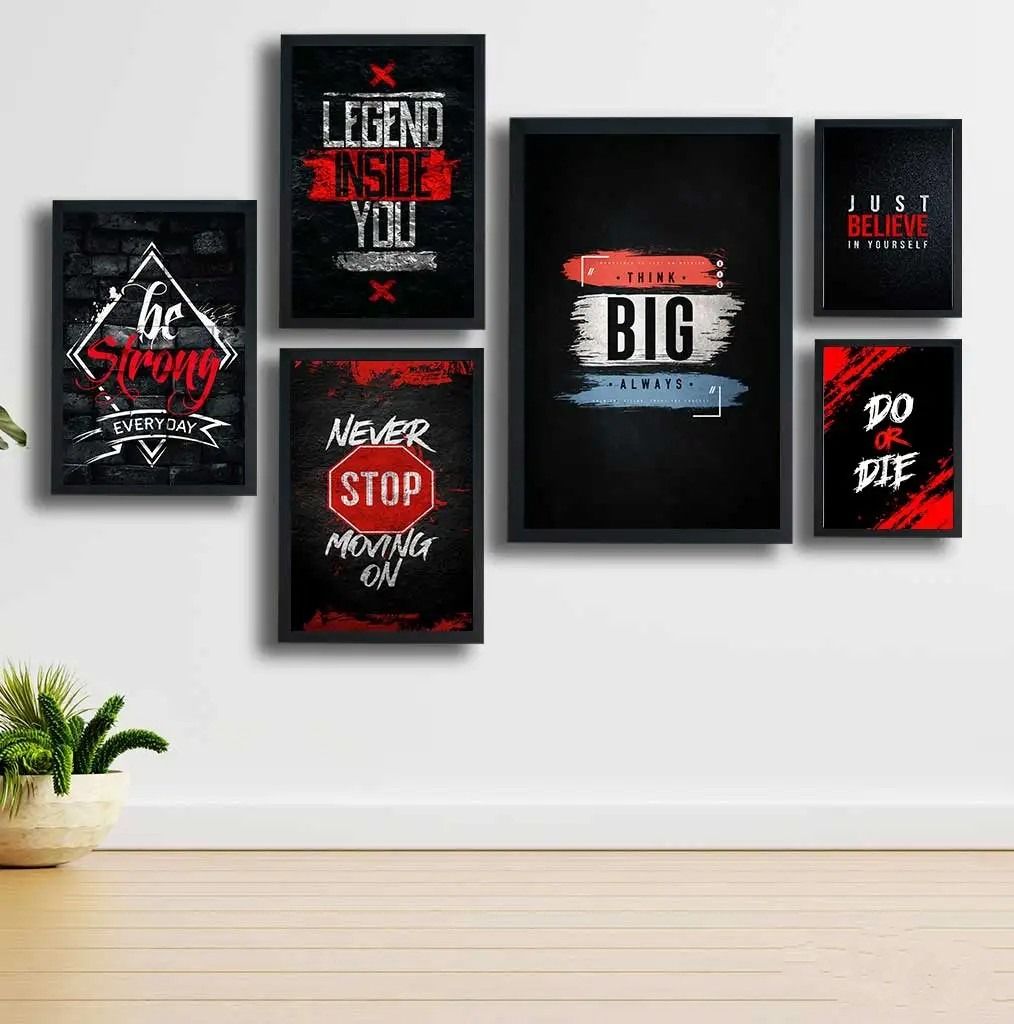 Motivational Wooden Wall Art Frame Set – 6 Pcs Inspirational Quotes | Be Strong, Think Big, Never Stop, Do or Die | Premium Quality Wooden Frames for Home & Office View Gallery - Pakistan