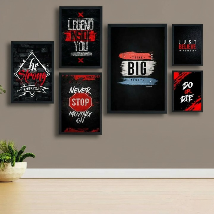 Motivational Wooden Wall Art Frame Set – 6 Pcs Inspirational Quotes | Be Strong, Think Big, Never Stop, Do or Die | Premium Quality Wooden Frames for Home & Office View Gallery - Pakistan