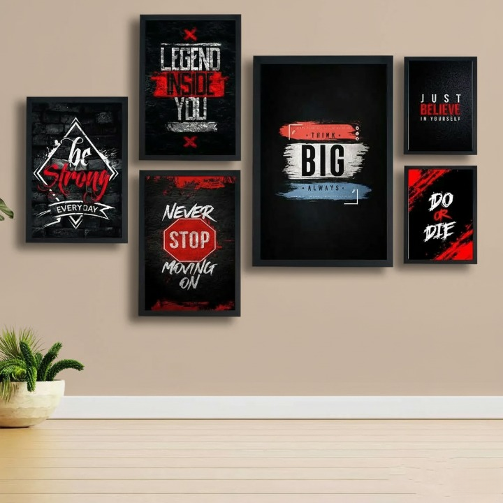 Motivational Wooden Wall Art Frame Set – 6 Pcs Inspirational Quotes | Be Strong, Think Big, Never Stop, Do or Die | Premium Quality Wooden Frames for Home & Office View Gallery - Pakistan