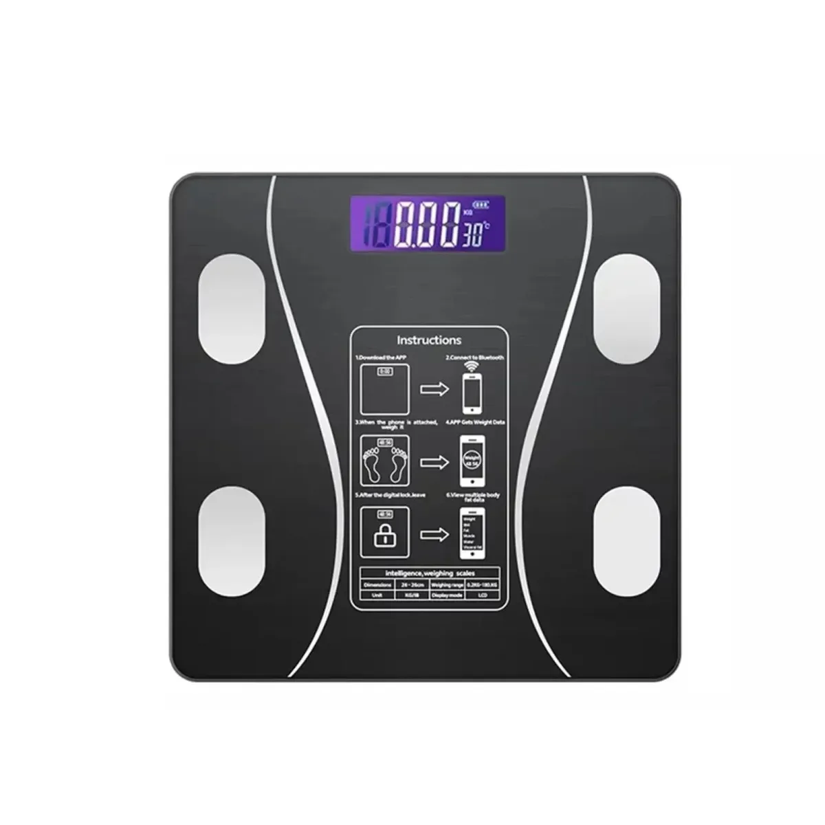 Smart Wireless Bluetooth Digital Weight Scale – Max 180kg, Precision D=50g, Body Weight Monitoring View Gallery - Pakistan