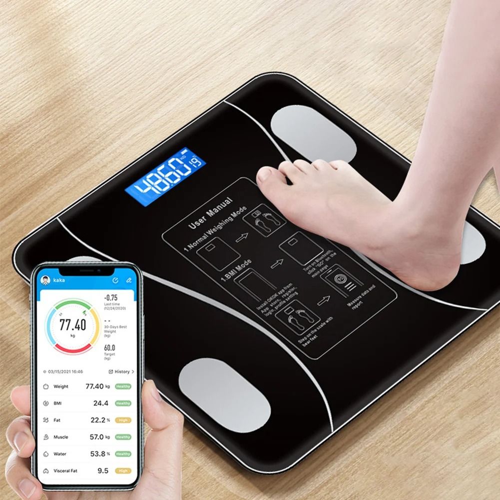 Smart Wireless Bluetooth Digital Weight Scale – Max 180kg, Precision D=50g, Body Weight Monitoring View Gallery - Pakistan