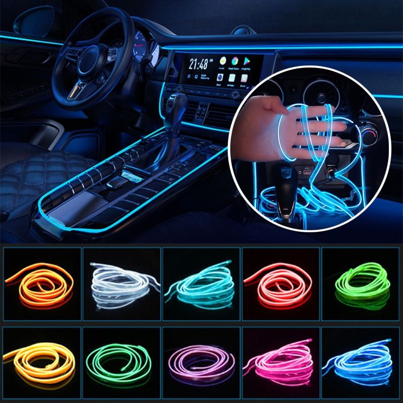 Car Dashboard Neon Light Strip – 3 Meter Flexible EL Wire with Easy Installation, Random Color View Gallery - Pakistan