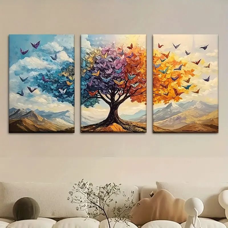 3 Piece Tree & Butterfly Wall Art – Wooden Sticky Tile Frames with Self-Adhesive Tape for Easy Home Decoration View Gallery - Pakistan