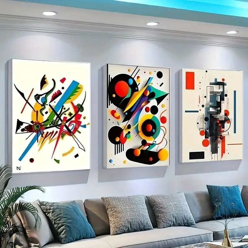 Abstract Geometry – 3-Piece Modern Wall Art Set with Bold Shapes &amp; Color Play (8x11 inch)