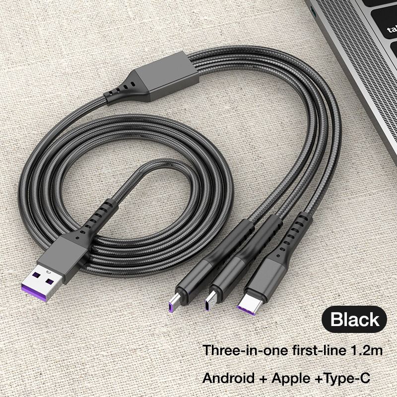 3-in-1 Metal Fast Charging Cable – Micro USB, Type-C & iPhone | Original Copper | Multi-Color Options (Random color) View Gallery - Pakistan