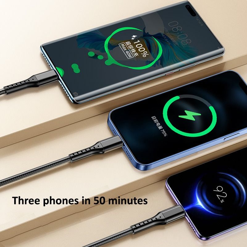 3-in-1 Metal Fast Charging Cable – Micro USB, Type-C & iPhone | Original Copper | Multi-Color Options (Random color) View Gallery - Pakistan