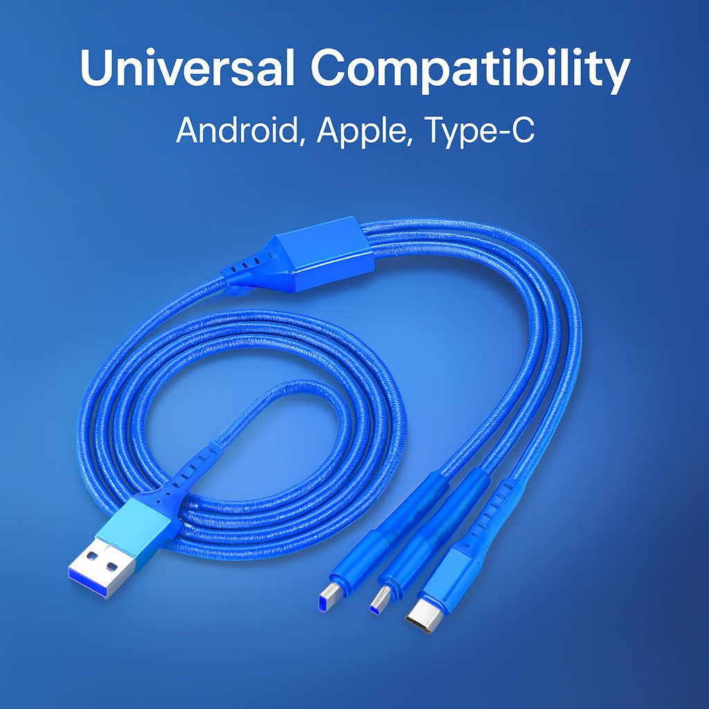 3-in-1 Metal Fast Charging Cable – Micro USB, Type-C & iPhone | Original Copper | Multi-Color Options (Random color) View Gallery - Pakistan