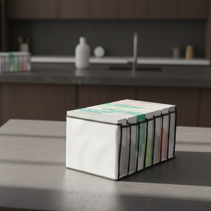 7 Grid Non-Woven Clothes Organizer for Wardrobe – Foldable Storage Box, Milky White, 75 GSM (18x9x9 in)