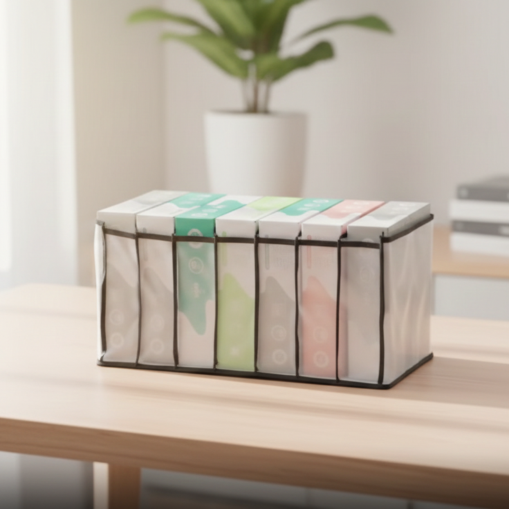 7 Grid Non-Woven Clothes Organizer for Wardrobe – Foldable Storage Box, Milky White, 75 GSM (18x9x9 in) View Gallery - Pakistan