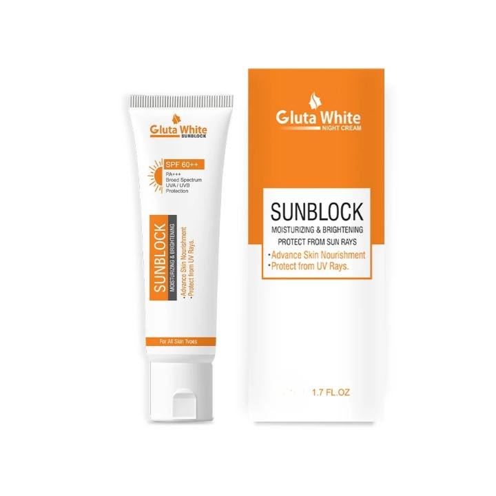 GlutaWhite Skin Brightening Sunblock SPF60 – Advanced UVA/UVB Protection, Oil-Free &amp;amp; Long-Lasting Moisture (60gm)