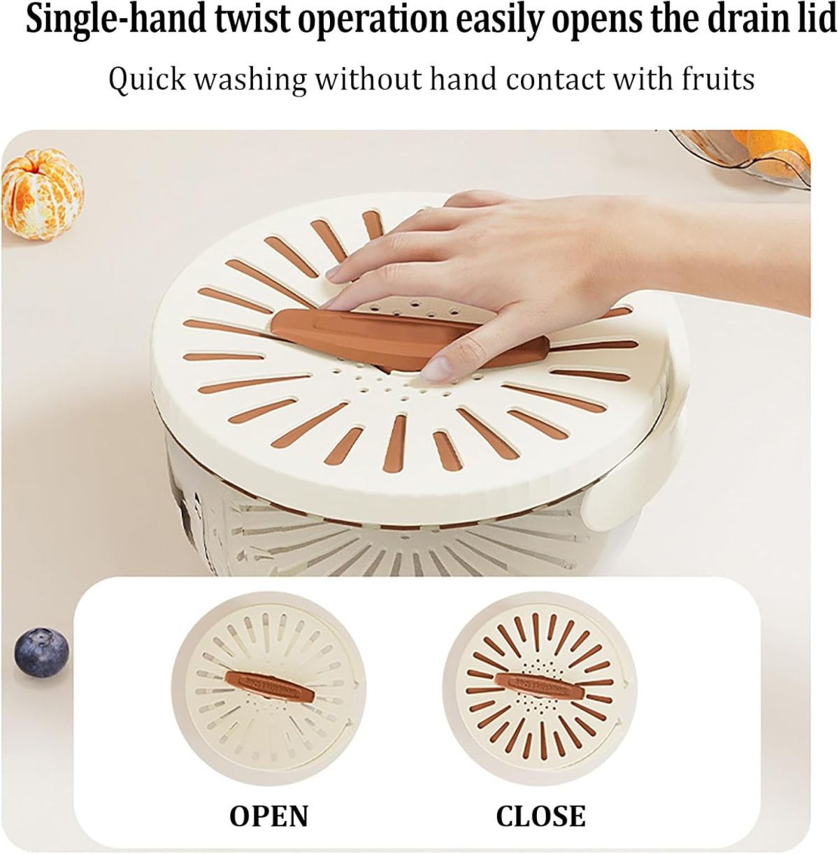 Kitchen Fruit Drainage Basket with Lid – Multi functional Dual-Layer Bowl for Washing, Draining &amp; Storing Fruits and Vegetables, Foldable Handle Design, White View Gallery - Pakistan