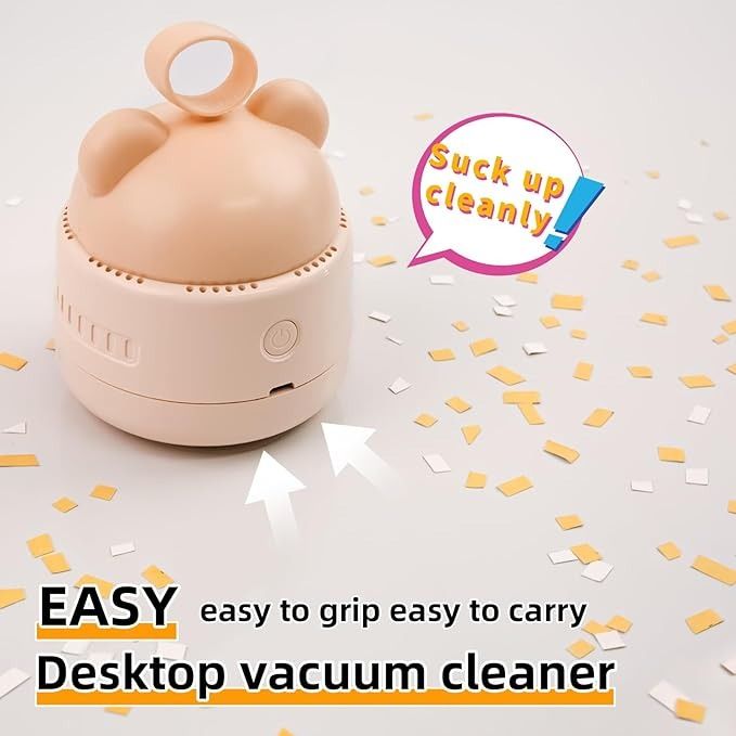 Mini Desktop Vacuum Cleaner with USB Charging – Portable 360° Swivel Dust Cleaner for Keyboards, Office Desks &amp; Small Debris with Bear Head Grip and Cleaning Brush (Random Color) View Gallery - Pakistan