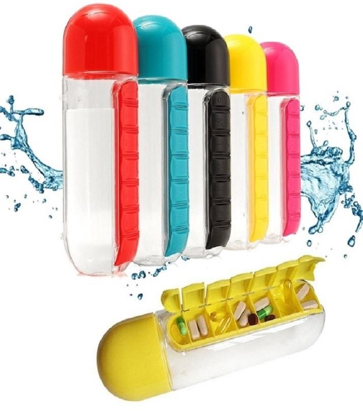 2-in-1 Medicine Organizer with Water Bottle – 7 Days Pill Box, 600ml BPA-Free Drinking Bottle, Removable Cup, Compact Travel Pill Planner for Kids, Adults &amp; Elderly View Gallery - Pakistan