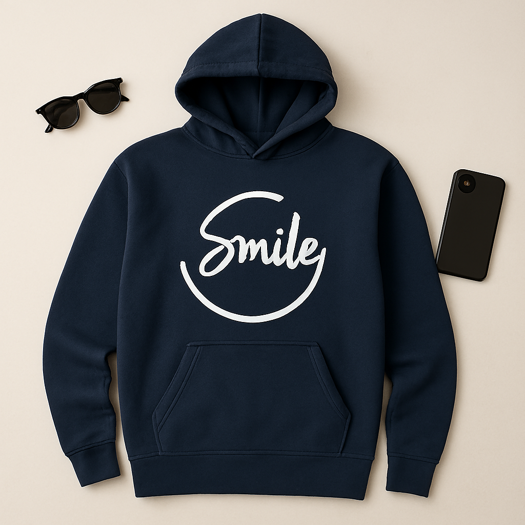 Navy Blue Smile Hoodie for Men | Premium Quality, Stylish &amp;amp; Machine Washable