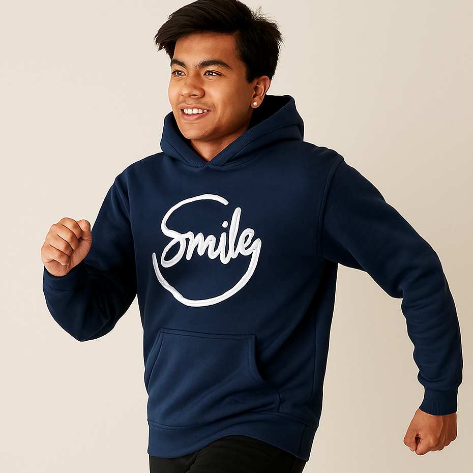 Navy Blue Smile Hoodie for Men | Premium Quality, Stylish &amp; Machine Washable View Gallery - Pakistan