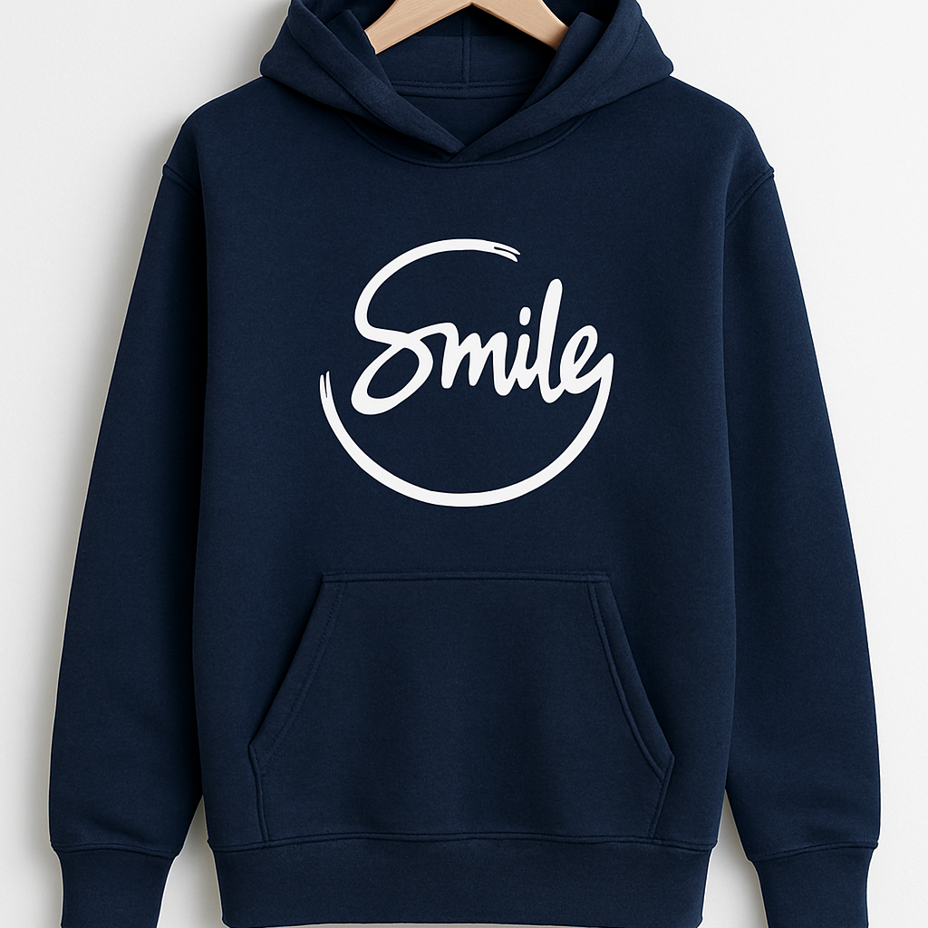 Navy Blue Smile Hoodie for Men | Premium Quality, Stylish &amp; Machine Washable View Gallery - Pakistan