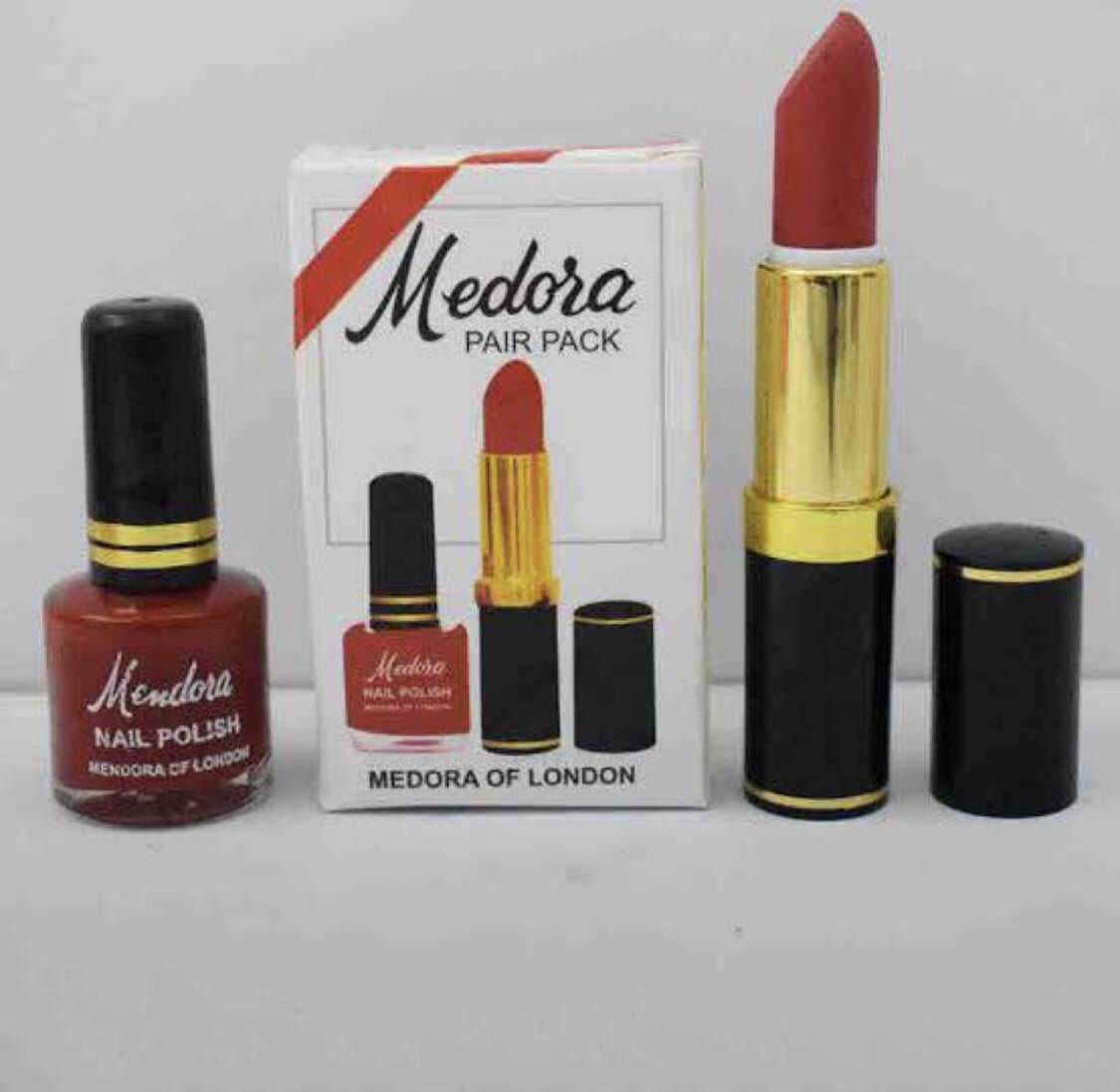 Medora 2 in 1 Lipstick &amp; Nail Polish Combo – Premium Beauty Deal with Matching Shades, Includes 1 Lipstick &amp; 1 Nail Polish (Shade Red, Maroon) View Gallery - Pakistan